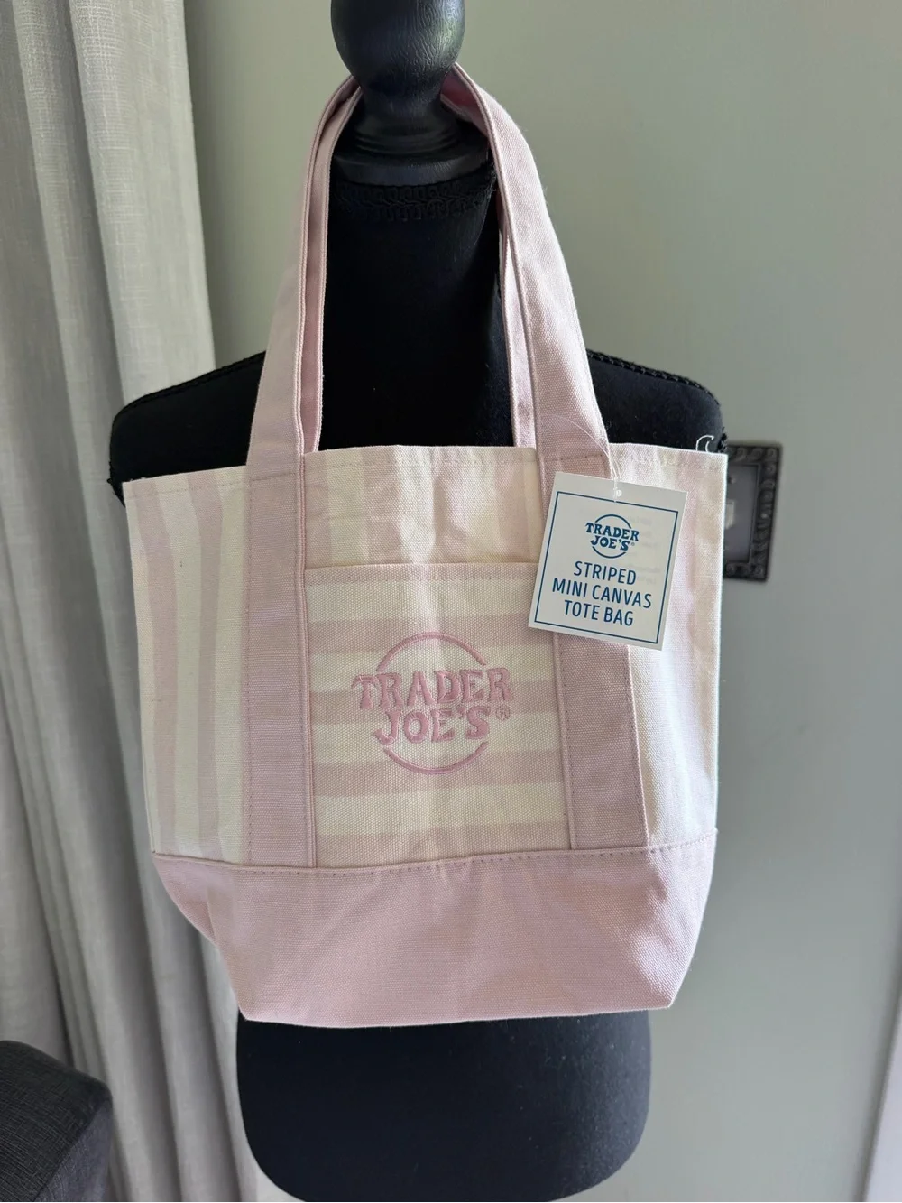 Trader Joe's Pink Striped Canvas Tote Bag